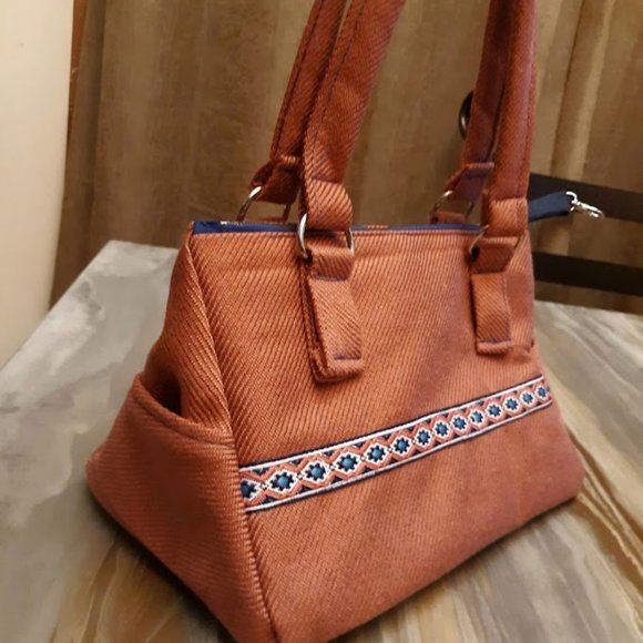 Modern Western Sarape Ribbon trim Double Handle Purse Shoulder bag Satchel Pink - Picture 4 of 5